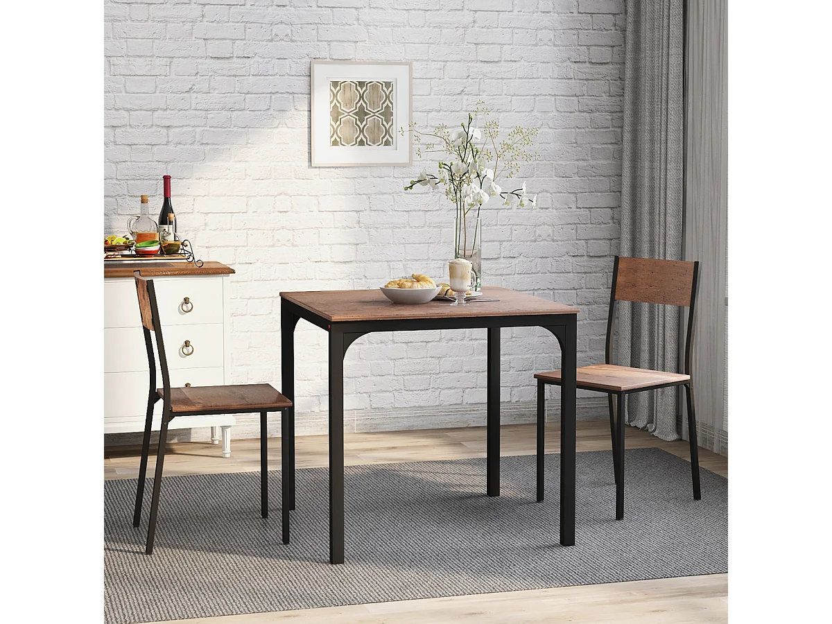 Conjunto de mesa e cadeiras para sala de jantar, varanda ou sala de estar, em tom vintage marrom.