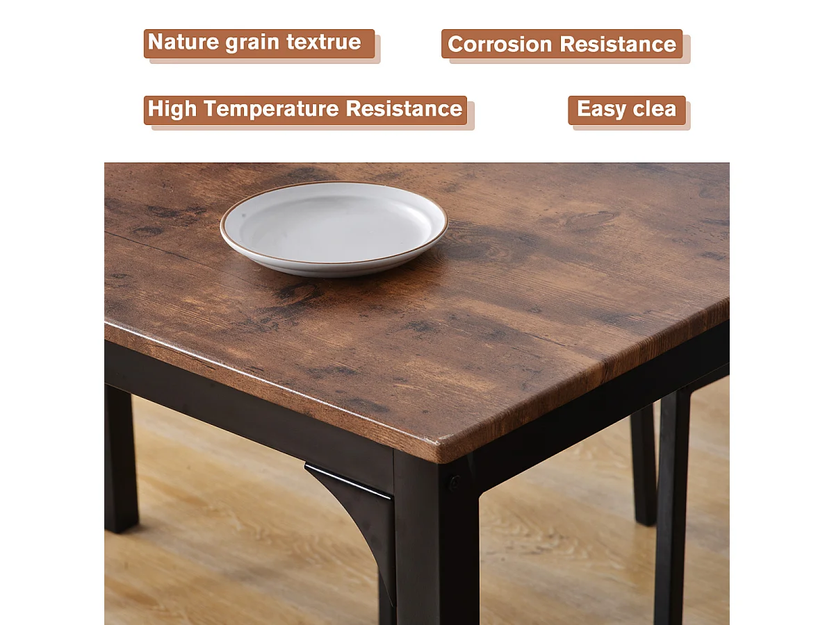 Conjunto de mesa e cadeiras para sala de jantar, varanda ou sala de estar, em tom vintage marrom.