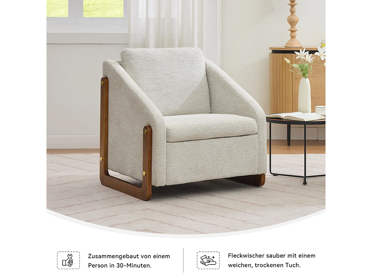 Fauteuil moderne en chenille avec accoudoirs en bois, 73,5 x 73,5 x 73,5 cm