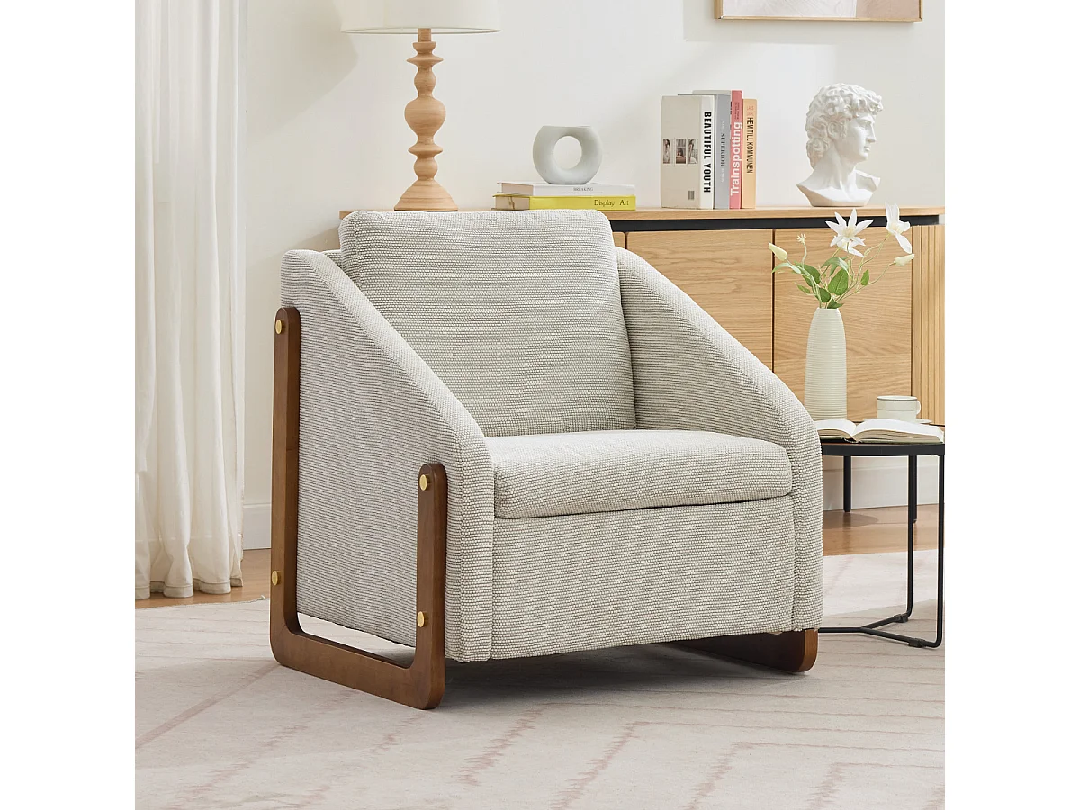 Fauteuil moderne en chenille avec accoudoirs en bois, 73,5 x 73,5 x 73,5 cm