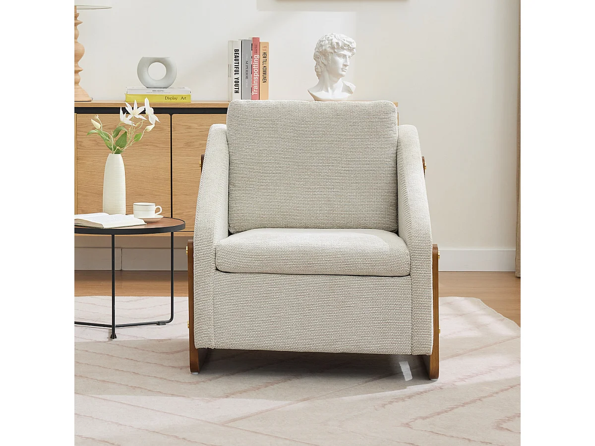 Fauteuil moderne en chenille avec accoudoirs en bois, 73,5 x 73,5 x 73,5 cm