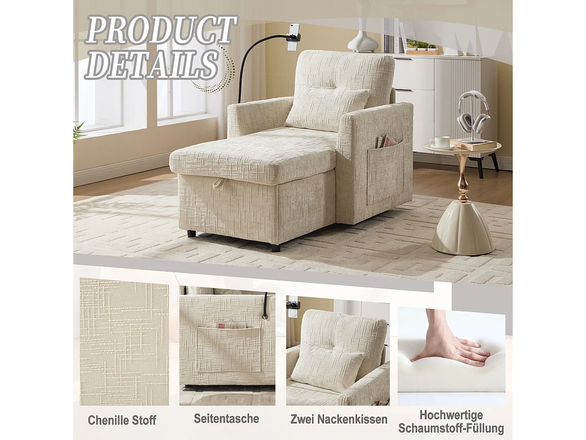 Canapé multifonctionnel avec support pour téléphone portable, fauteuil en chenille pour salon