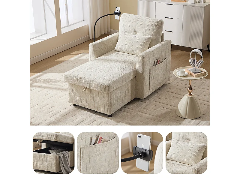 Canapé multifonctionnel avec support pour téléphone portable, fauteuil en chenille pour salon