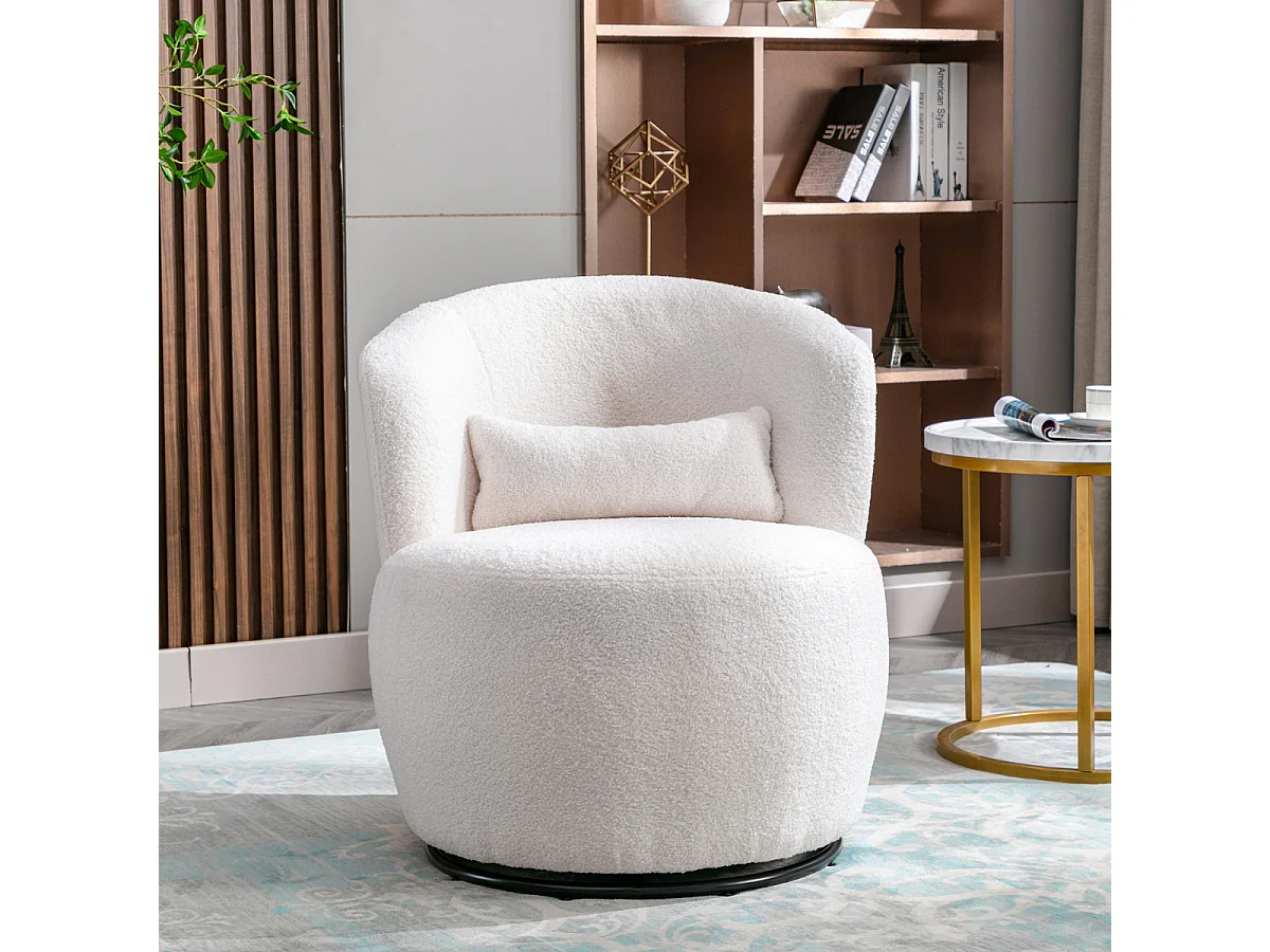 Sedia girevole in peluche bianco con cuscino lombare - Capacità di 220 libbre con base girevole in metallo