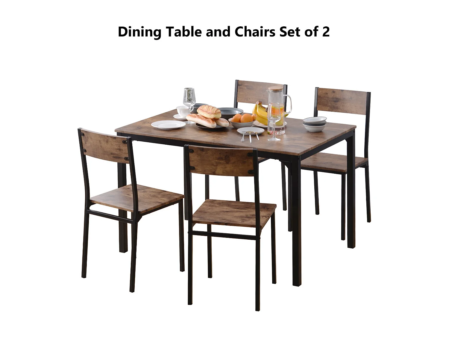 Ensemble de salle à manger vintage marron avec 4 chaises pour balcon, salle à manger et salon.