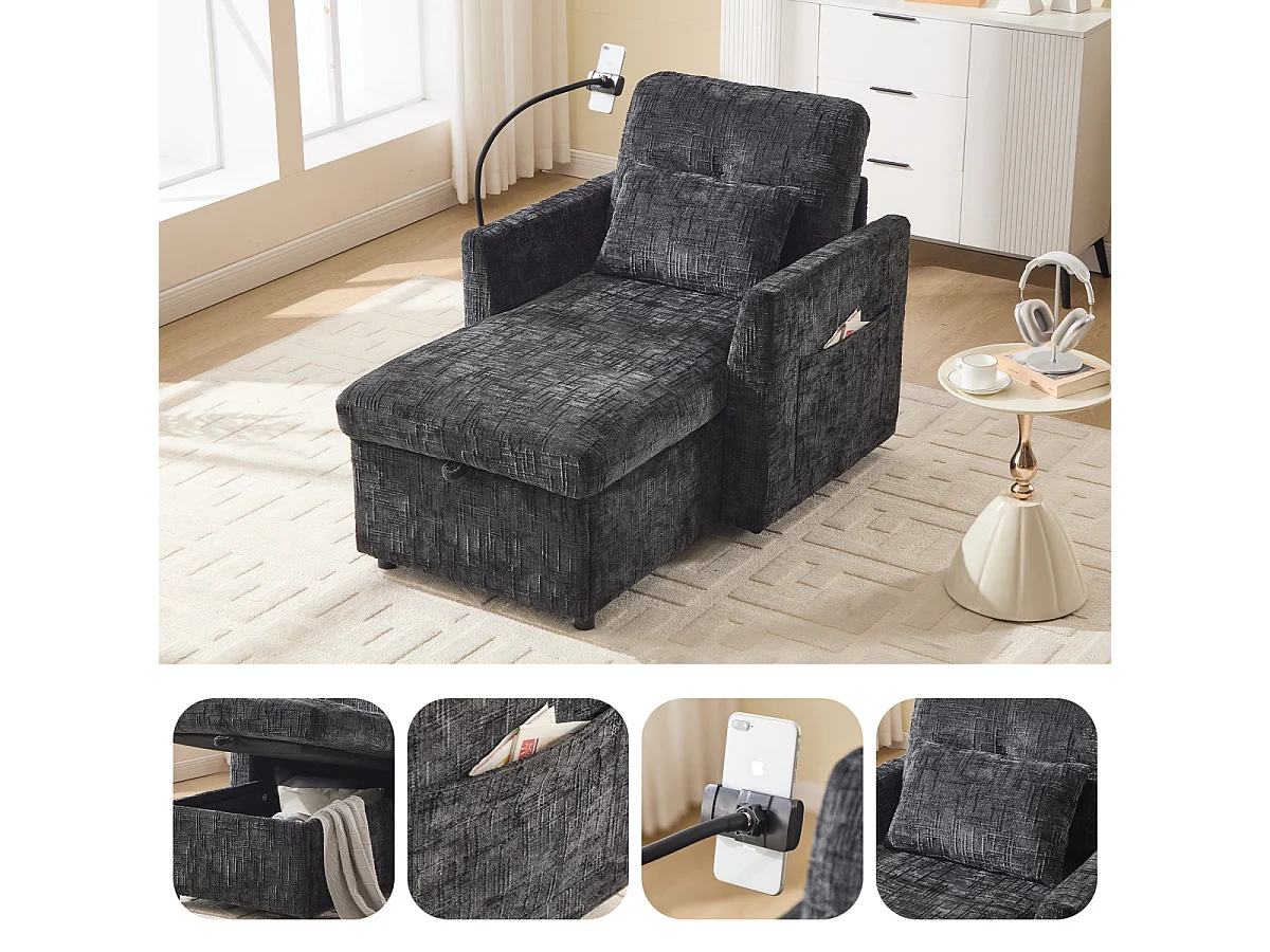 Divano multifunzionale con porta cellulare, poltrona in ciniglia per soggiorno