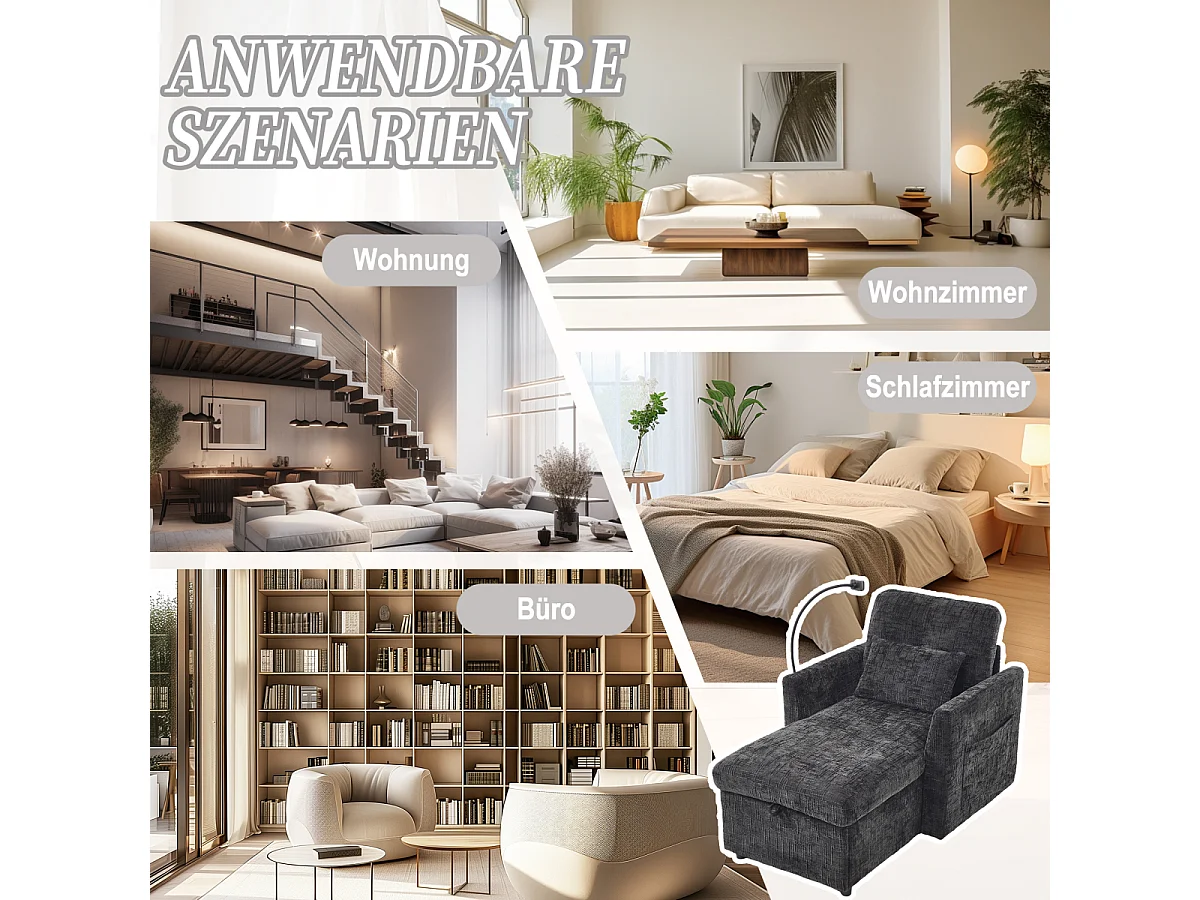 Divano multifunzionale con porta cellulare, poltrona in ciniglia per soggiorno