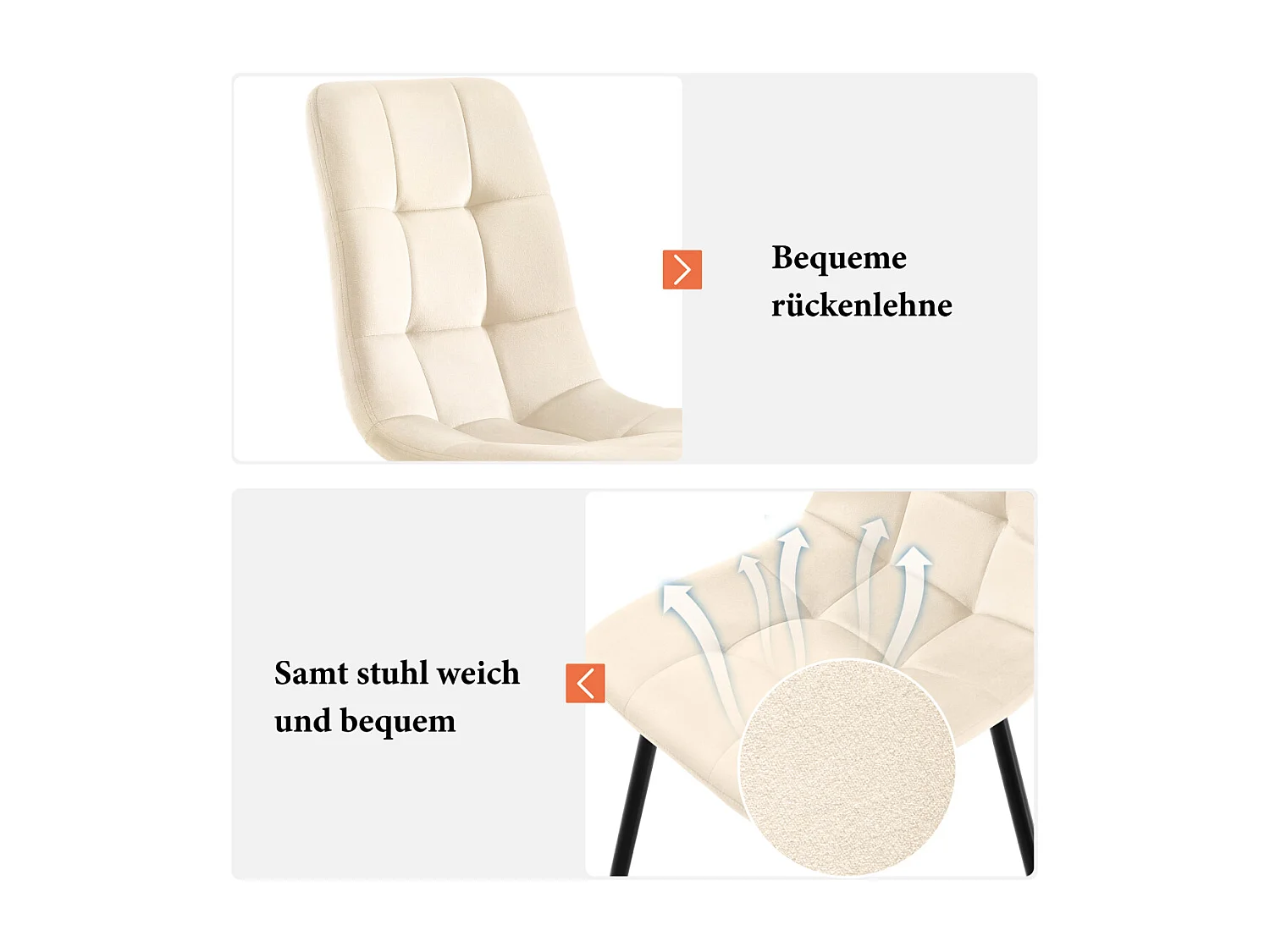 Set da pranzo da 117 cm con 4 sedie in velluto beige, gambe dorate