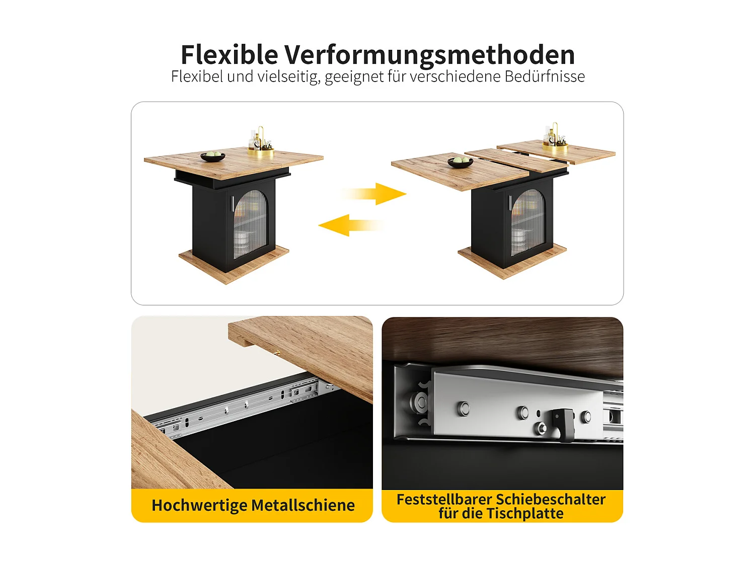 Eettafel telescopische tafel (140x80cm), uitschuifbaar met opbergruimte, ruimtebesparend.
