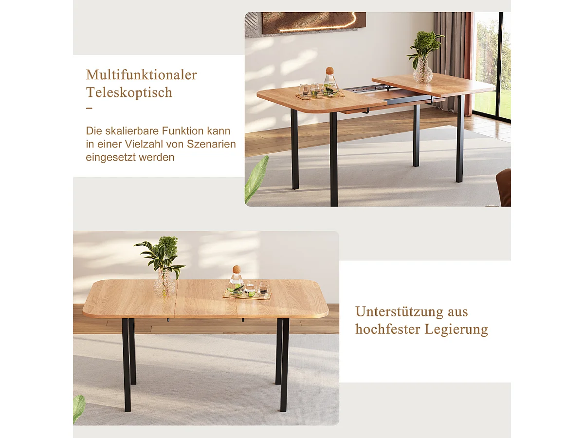 Klassieke uitschuifbare houten eettafel (120-160 cm) voor 4-6 personen.
