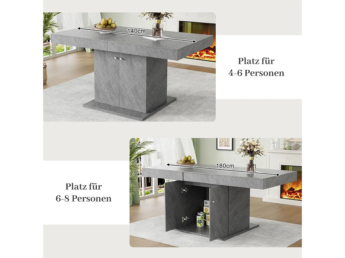 Uitschuifbare eettafel (140/180x80x76cm) - Ruimtebesparend, Multifunctioneel, Betonlook