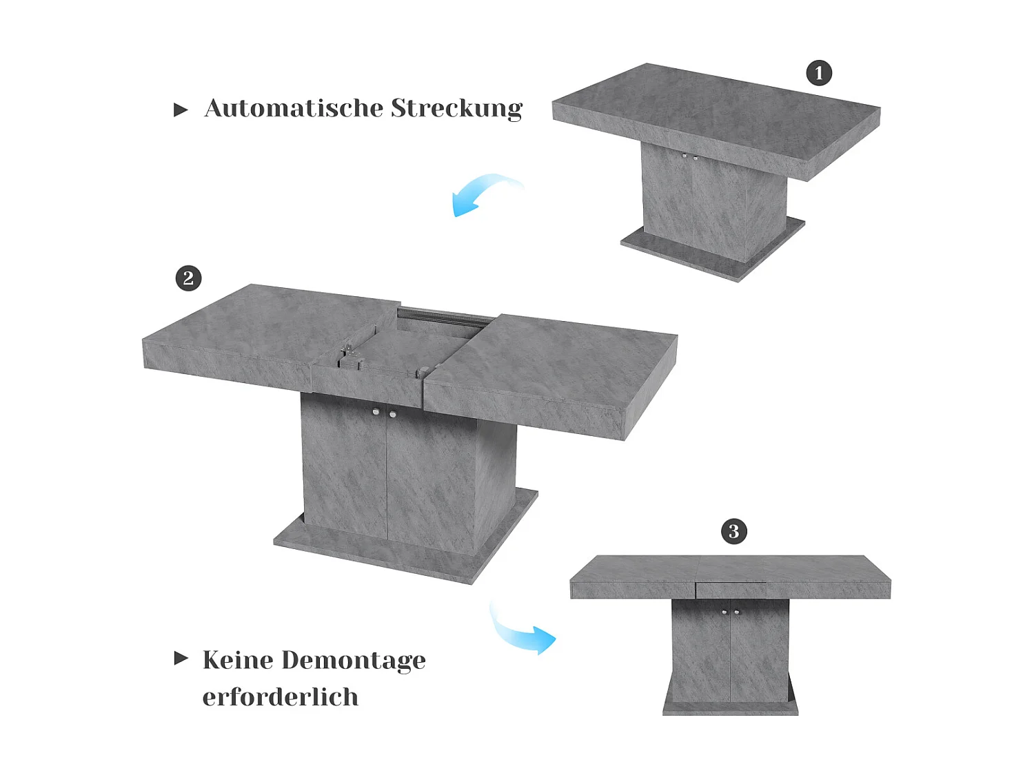 Uitschuifbare eettafel (140/180x80x76cm) - Ruimtebesparend, Multifunctioneel, Betonlook