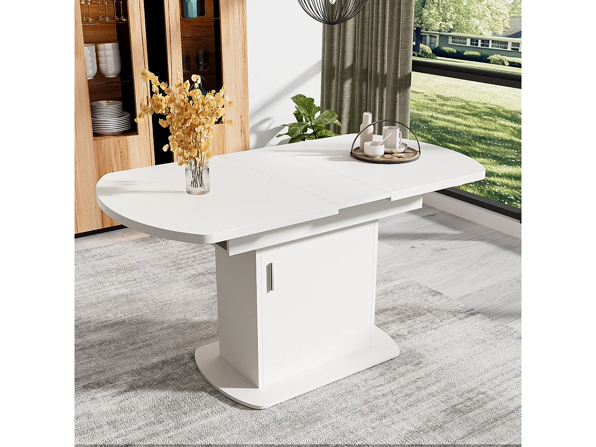 Table de salle à manger ovale extensible (110/130 x 70 x 75 cm) - Poignée blanche/argentée