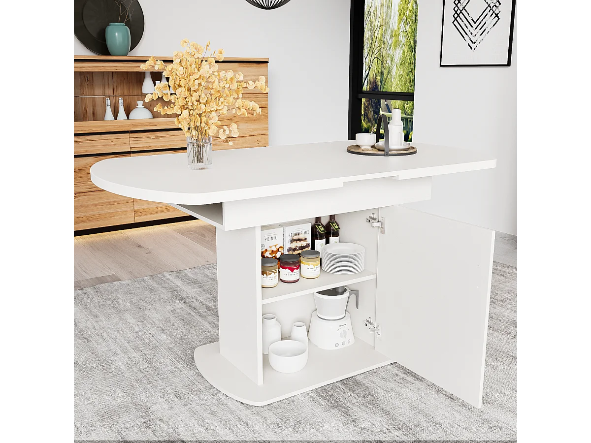 Table de salle à manger ovale extensible (110/130 x 70 x 75 cm) - Poignée blanche/argentée