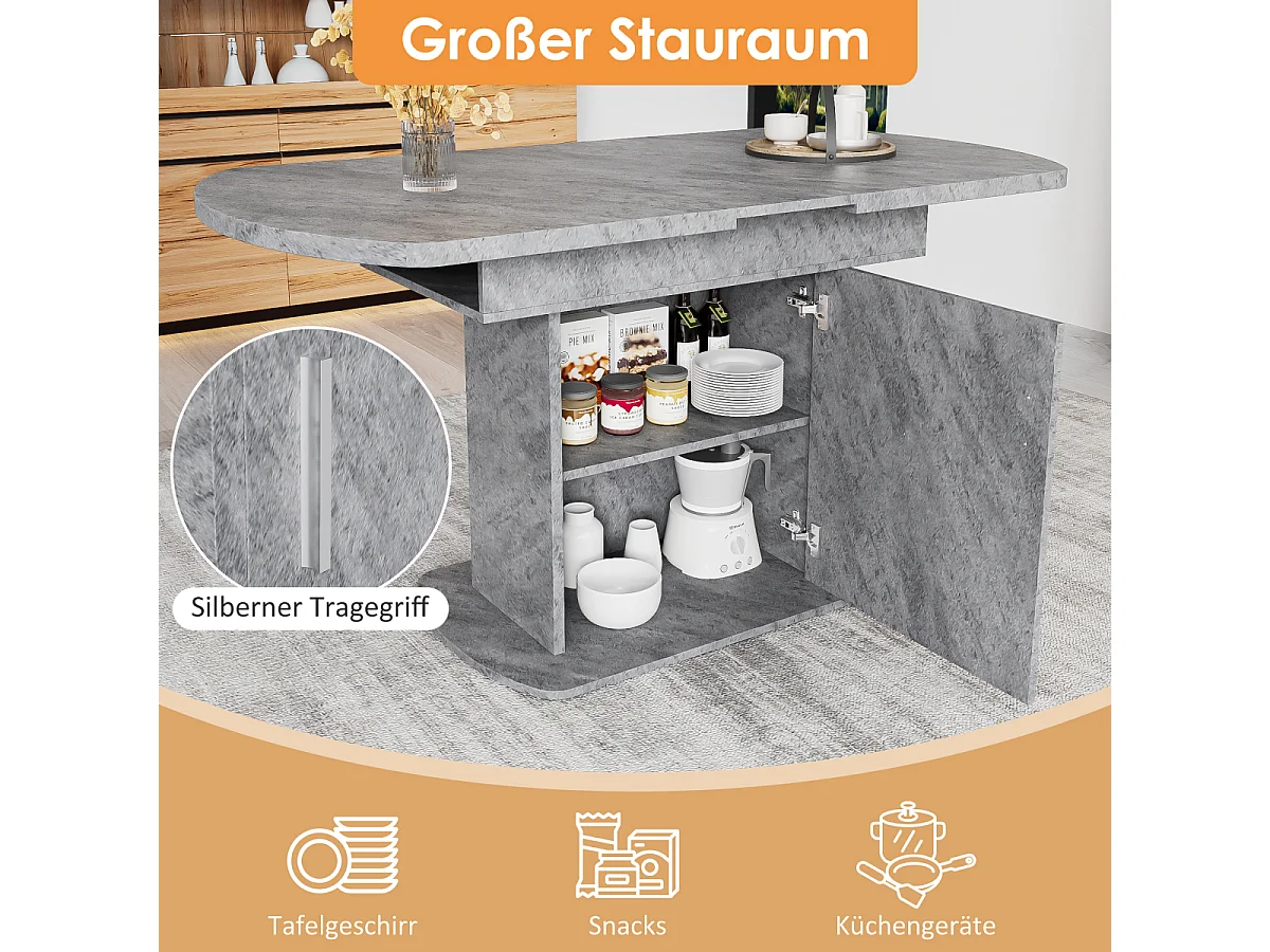 Mesa de comedor ovalada extensible (110/130 x 70 x 75 cm): moderna, minimalista, compacta y con espacio de almacenamiento.