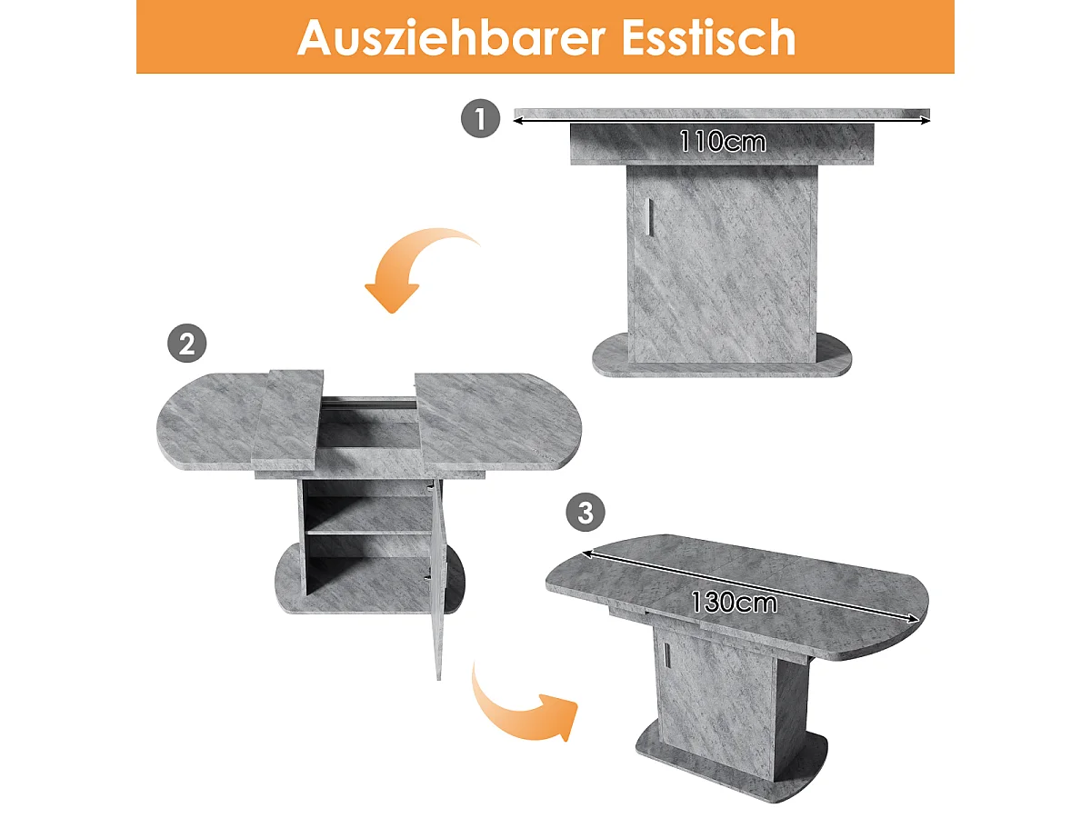 Mesa de comedor ovalada extensible (110/130 x 70 x 75 cm): moderna, minimalista, compacta y con espacio de almacenamiento.