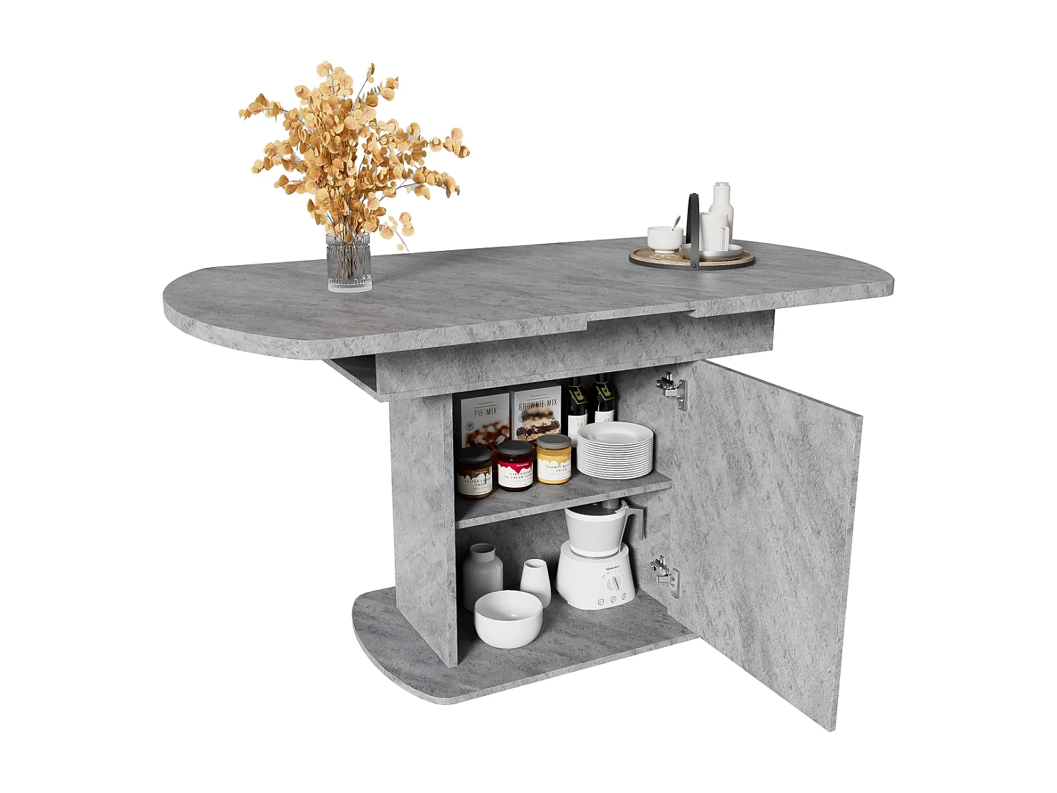 Mesa de comedor ovalada extensible (110/130 x 70 x 75 cm): moderna, minimalista, compacta y con espacio de almacenamiento.