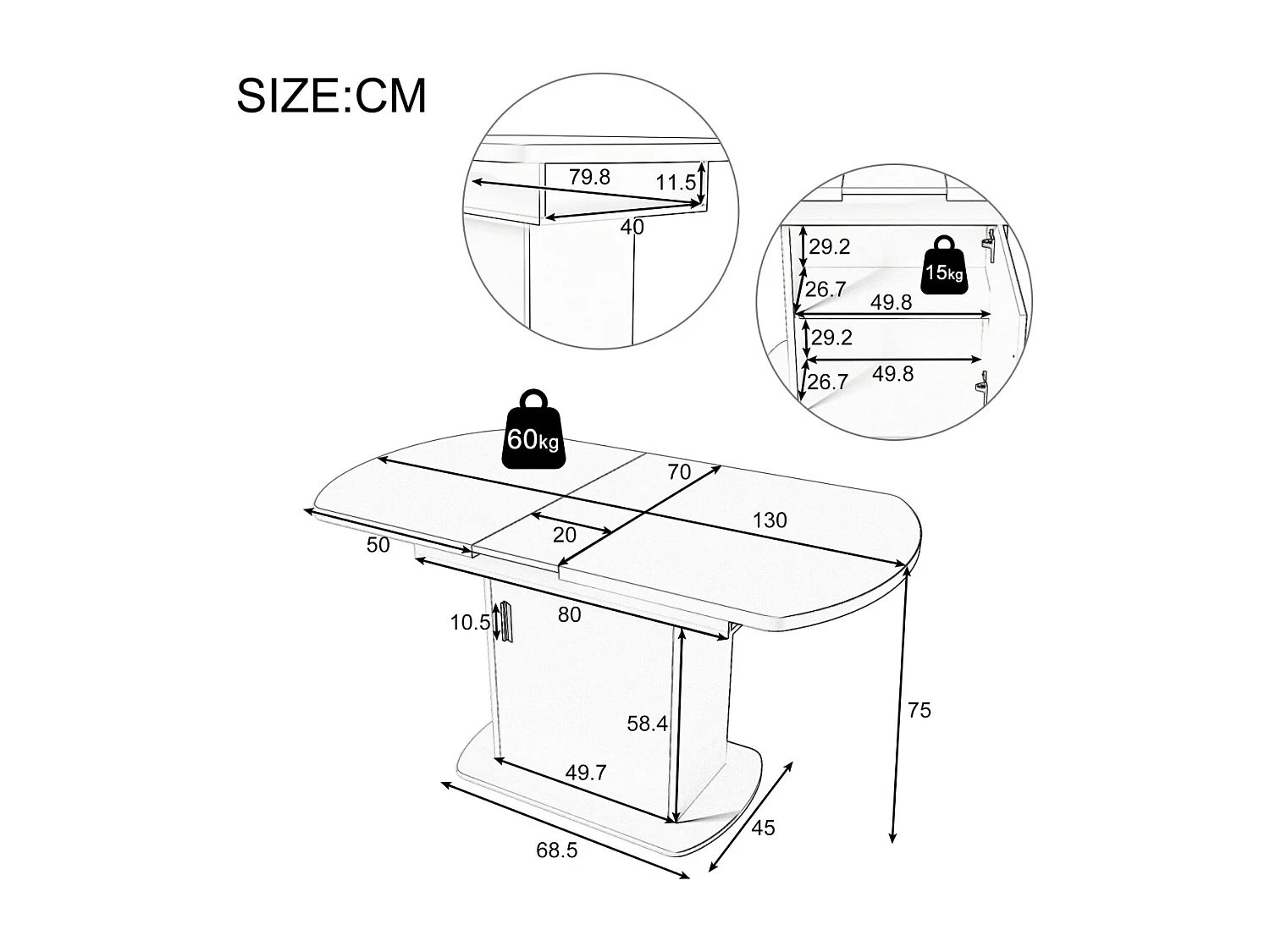 Mesa de comedor ovalada extensible (110/130 x 70 x 75 cm): moderna, minimalista, compacta y con espacio de almacenamiento.
