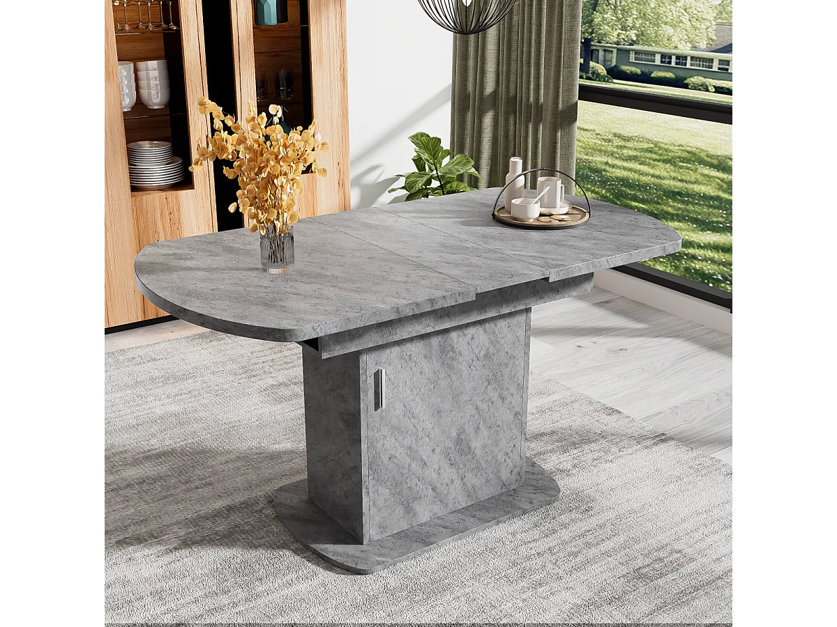 Table de salle à manger ovale extensible (110/130 x 70 x 75 cm) - Moderne, minimaliste, gain de place avec rangement