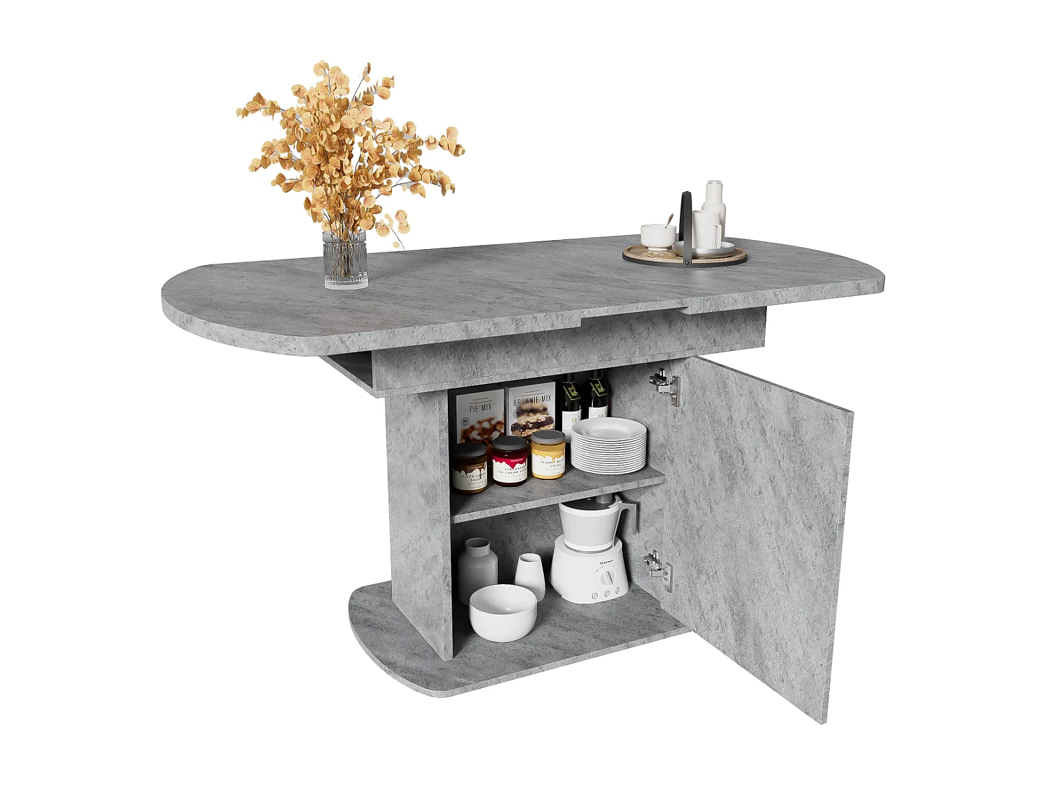 Table de salle à manger ovale extensible (110/130 x 70 x 75 cm) - Moderne, minimaliste, gain de place avec rangement