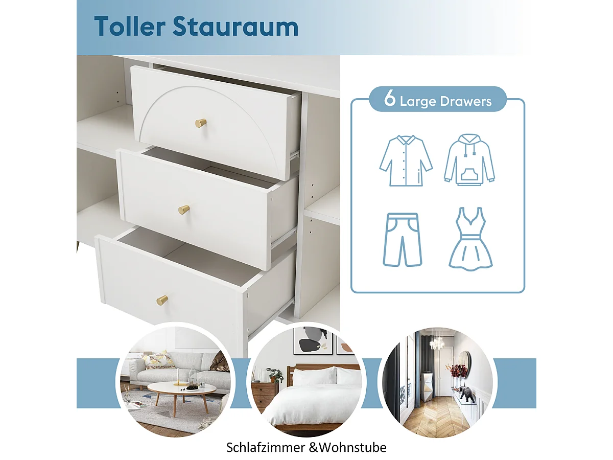 Cômoda com 2 portas e 3 gavetas, branca, com prateleira ajustável, cor creme (A84/L140/P40cm)