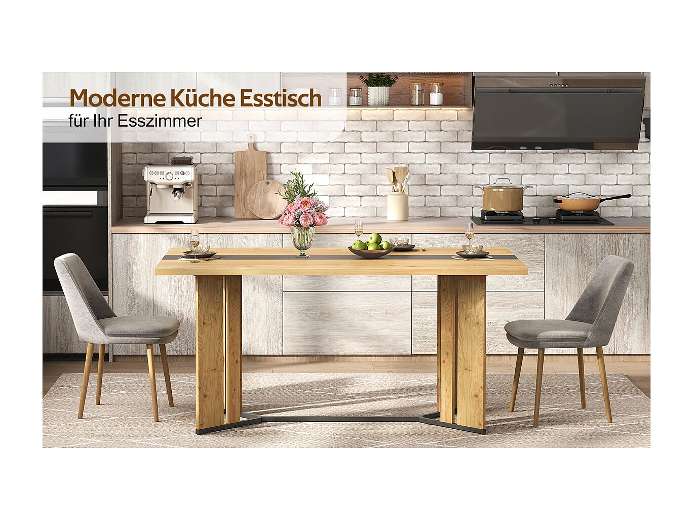 Table en bois de style scandinave, veinage chêne, 150 cm, imperméable