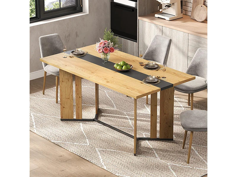 Table en bois de style scandinave, veinage chêne, 150 cm, imperméable