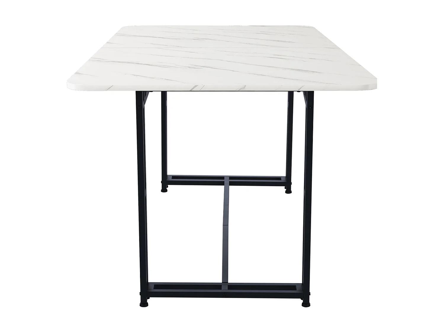 140x80cm lichte luxe eettafel, metalen frame rechthoekige keukentafel met zwarte metalen poten