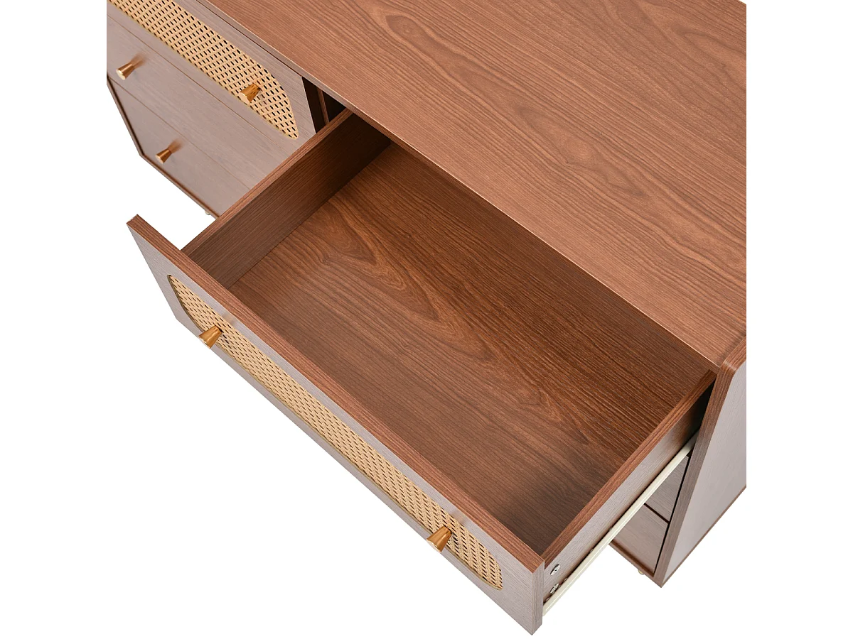 Cómoda de ratán con 6 cajones y aparador alto de nogal (alto 90/ancho 120/profundidad 40 cm)