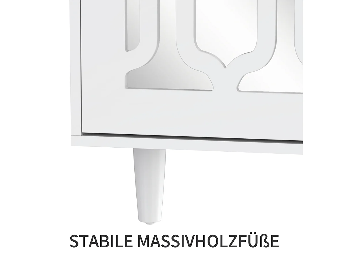 Wit spiegelend dressoir met stoere kristallen handgrepen, voor woon- en eetkamers, 147,5 x 40 x 102 cm