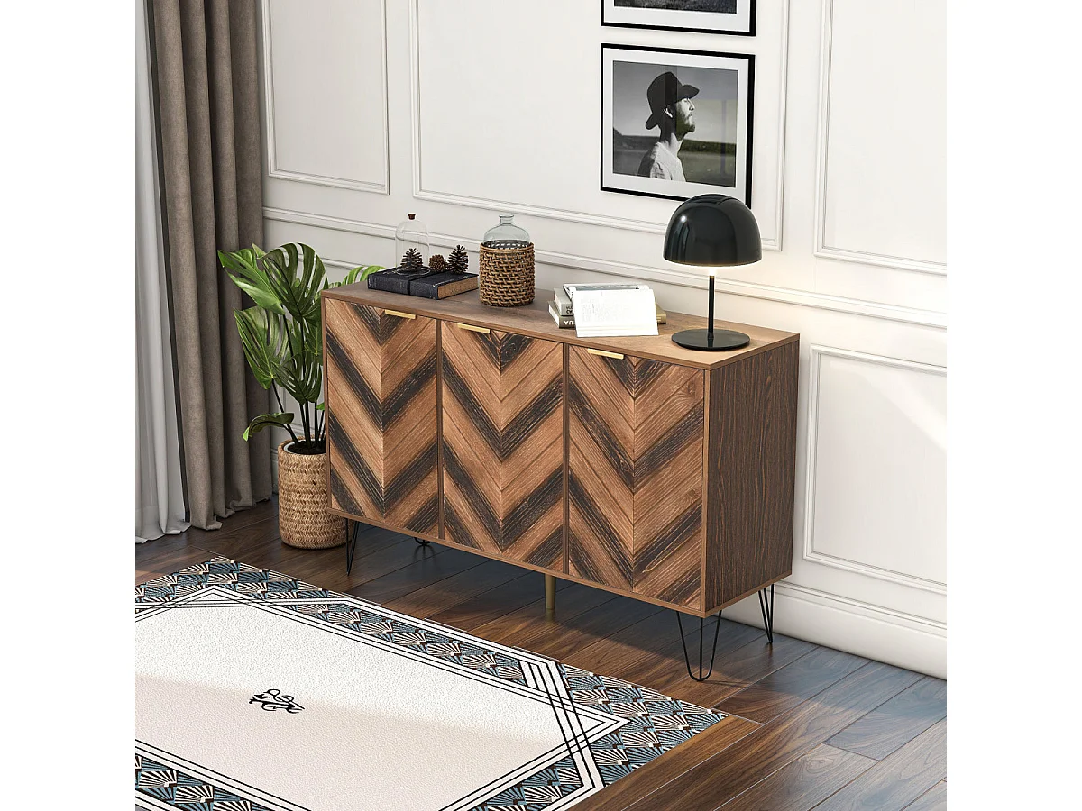 Dressoir met 3 deuren, stijlvolle details, veel opbergruimte, massief houten fineer, concaaf/convex gevoel, inclusief laminaat, gouden G-accent.