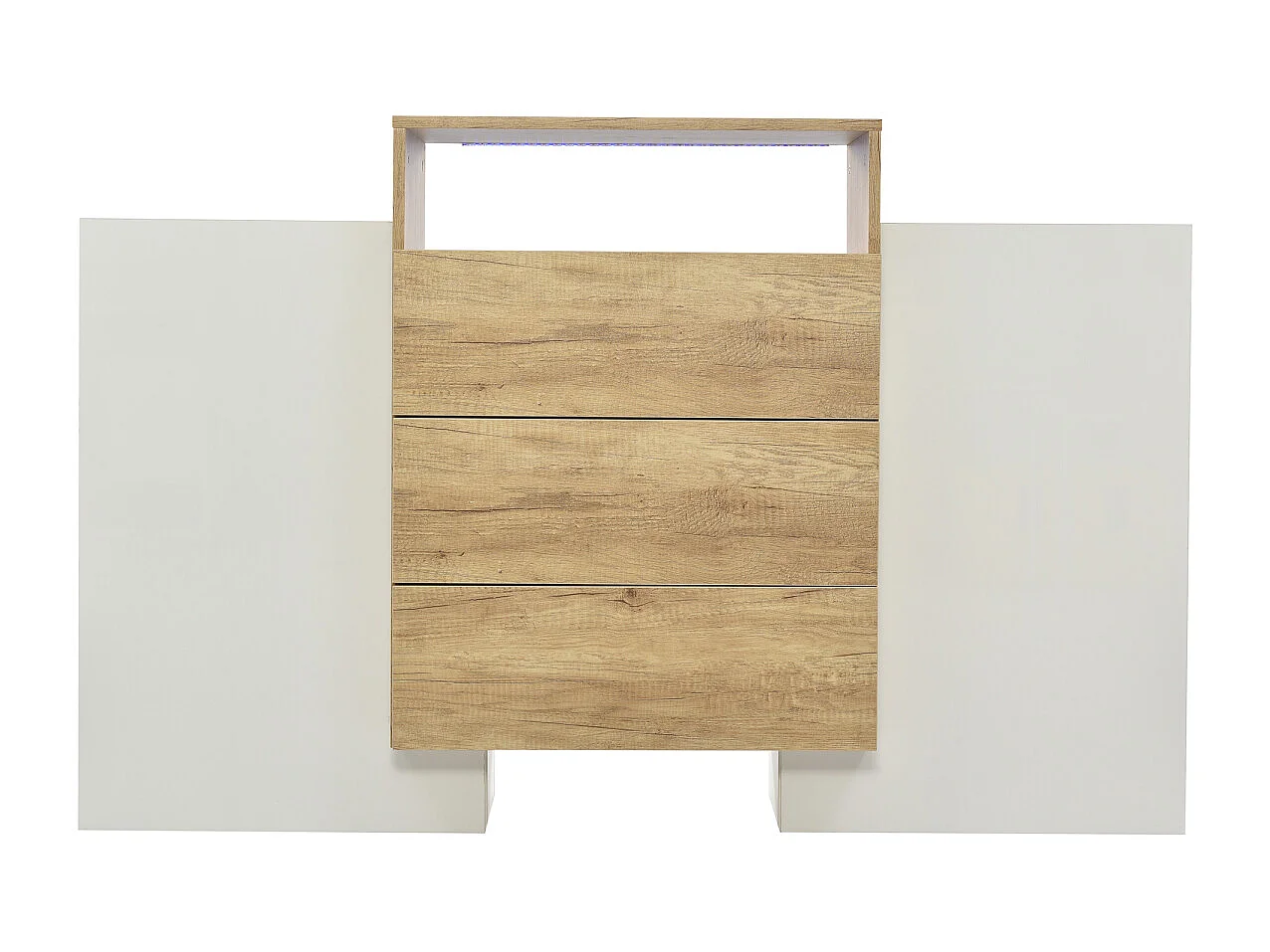 Modern hoogglans wit en houten dressoir met veelkleurige ledverlichting (140 cm)