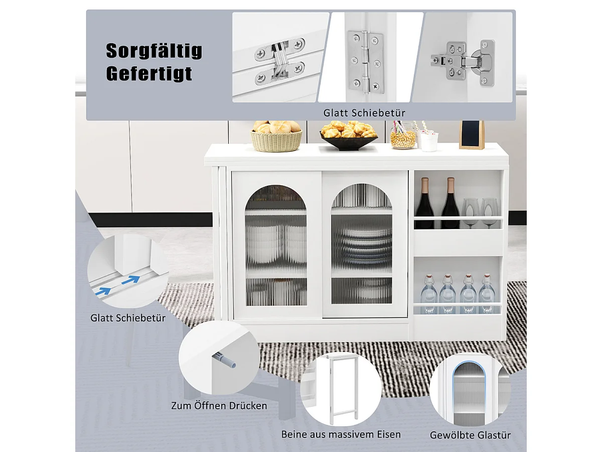 Table de bar extensible moderne, pivotante à 360°, avec espace de rangement, blanche.