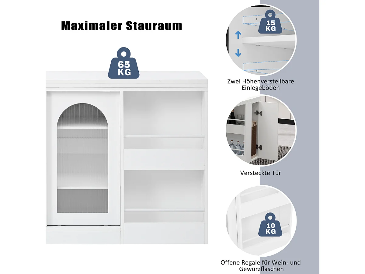 Table de bar extensible moderne, pivotante à 360°, avec espace de rangement, blanche.