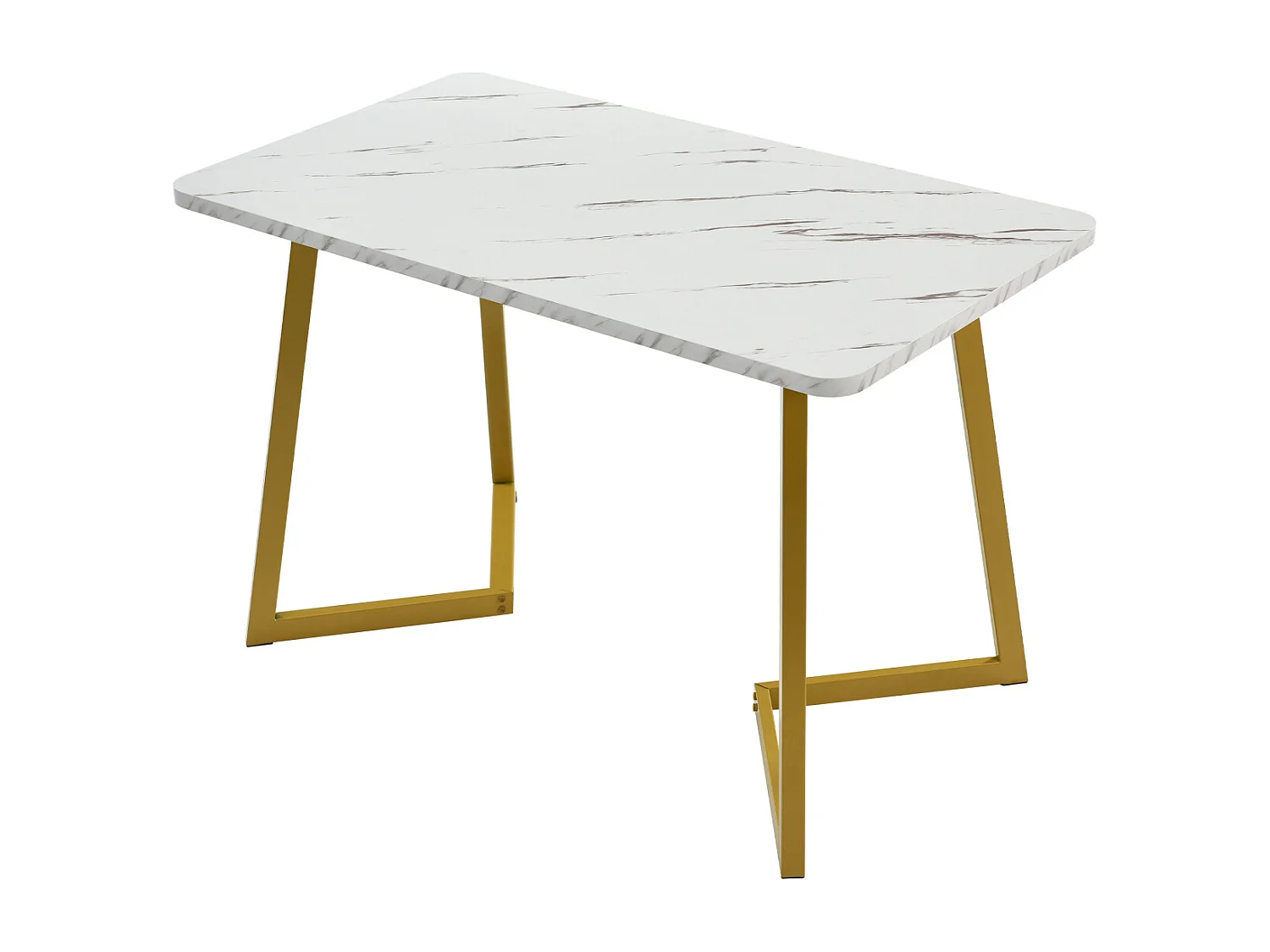 Table de salle à manger moderne à motif marbre, 117 x 68 cm, structure en métal, blanc/doré