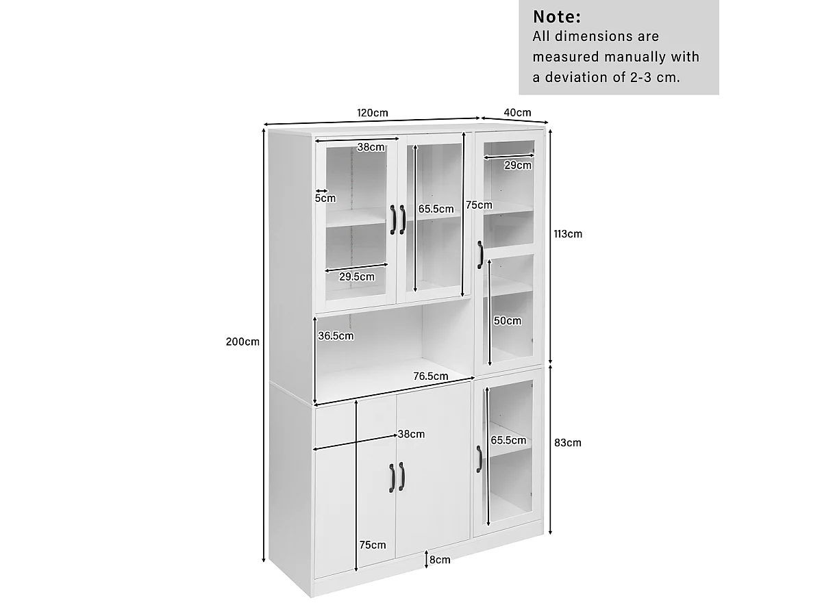 Vitrine blanche avec éclairage LED et portes pour le rangement dans le salon/la chambre.