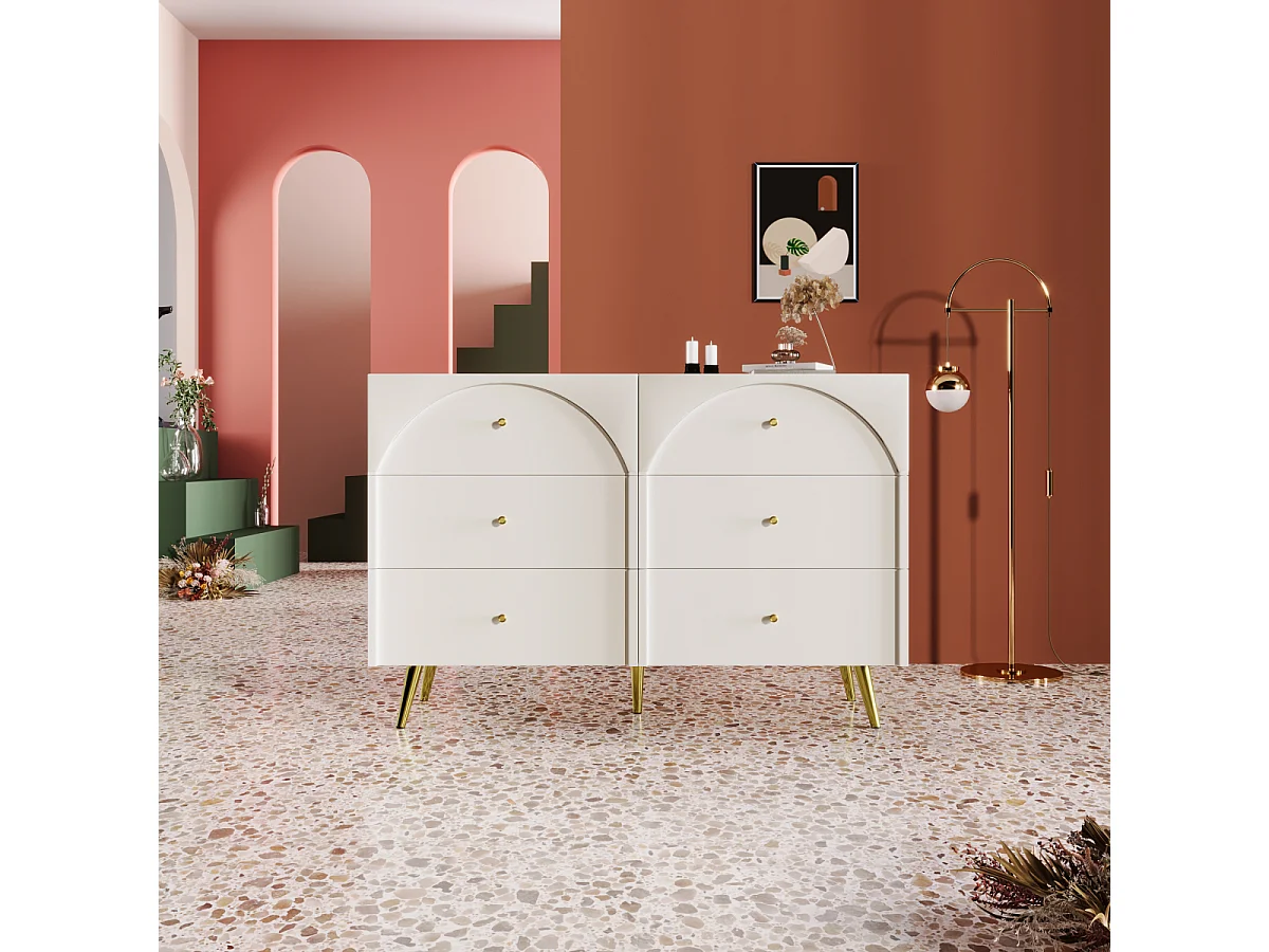 Cassettiera/credenza a 6 cassetti in bianco crema (H85/L120/P40 cm)