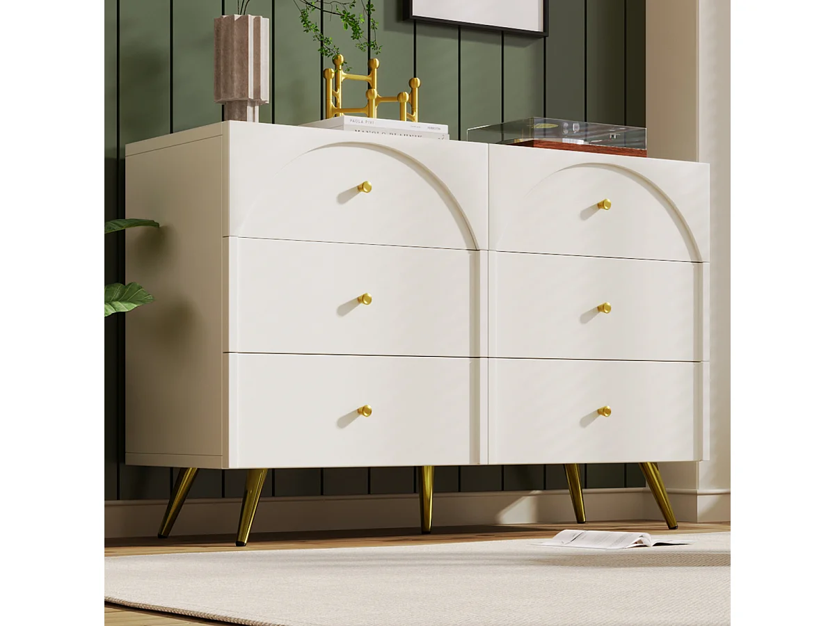 Cassettiera/credenza a 6 cassetti in bianco crema (H85/L120/P40 cm)