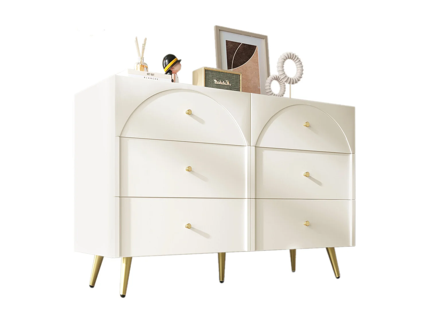 Cassettiera/credenza a 6 cassetti in bianco crema (H85/L120/P40 cm)