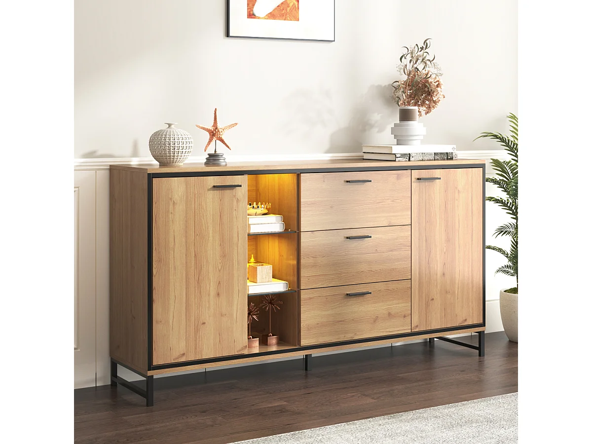 Dressoir met 3 lades en 2 deuren. Prachtige nerf. Modern meubel van hout en zwart.