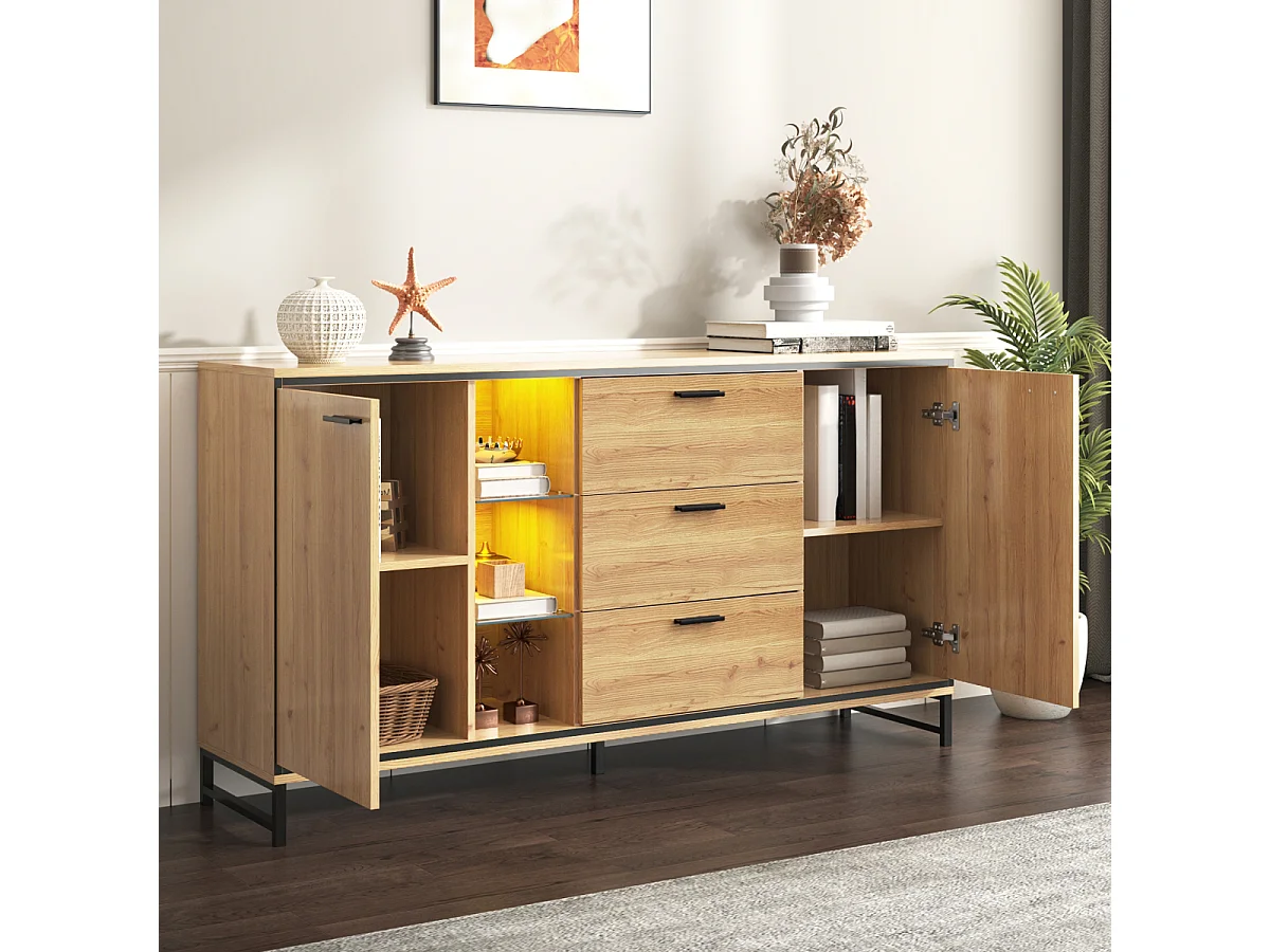 Dressoir met 3 lades en 2 deuren. Prachtige nerf. Modern meubel van hout en zwart.