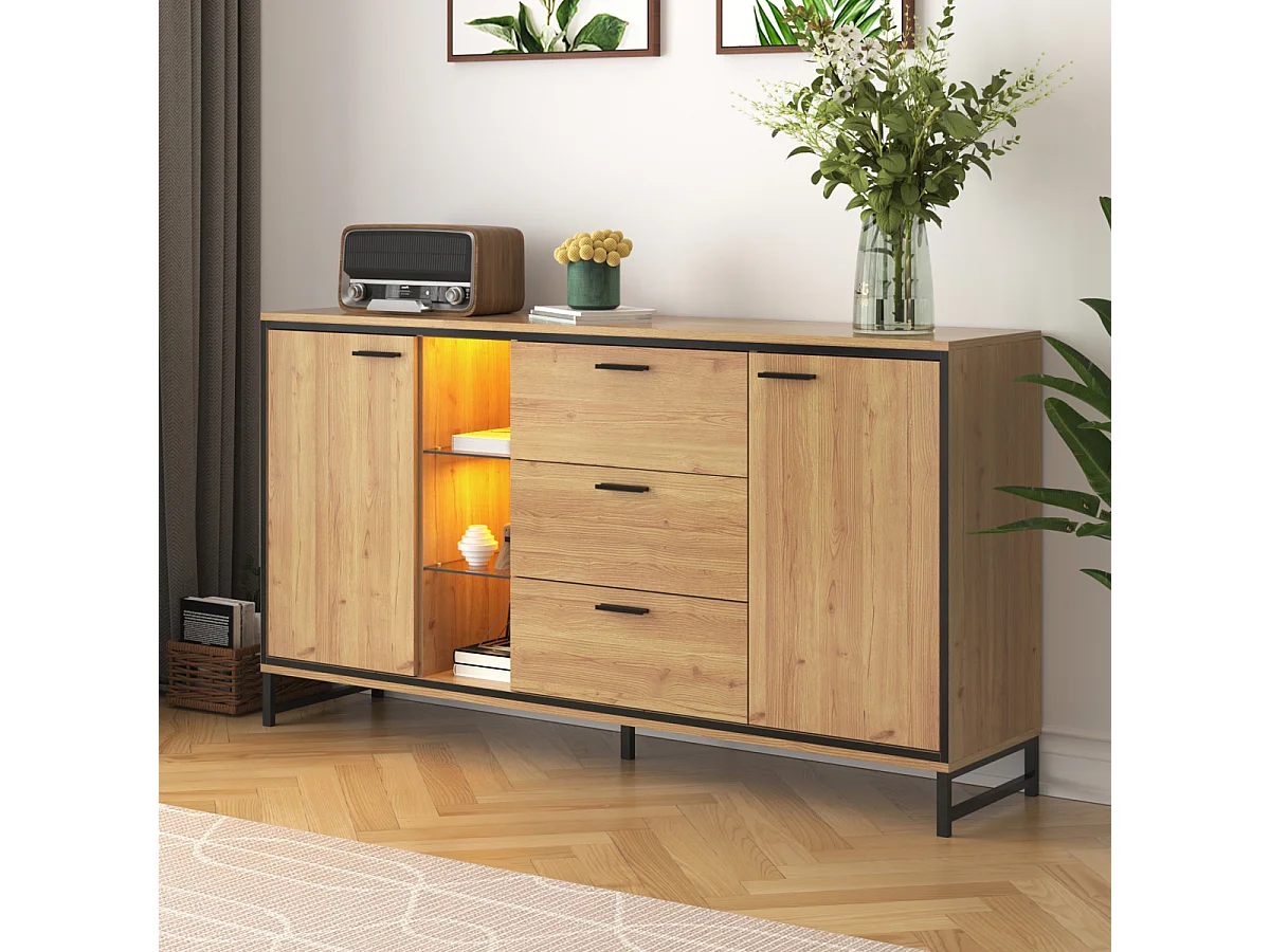 Dressoir met 3 lades en 2 deuren. Prachtige nerf. Modern meubel van hout en zwart.