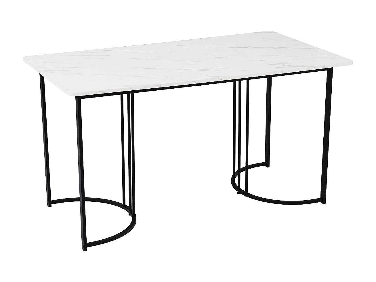 Table de salle à manger moderne à motif marbre (140 x 80 cm) avec structure en métal et pieds réglables - Blanc/Noir
