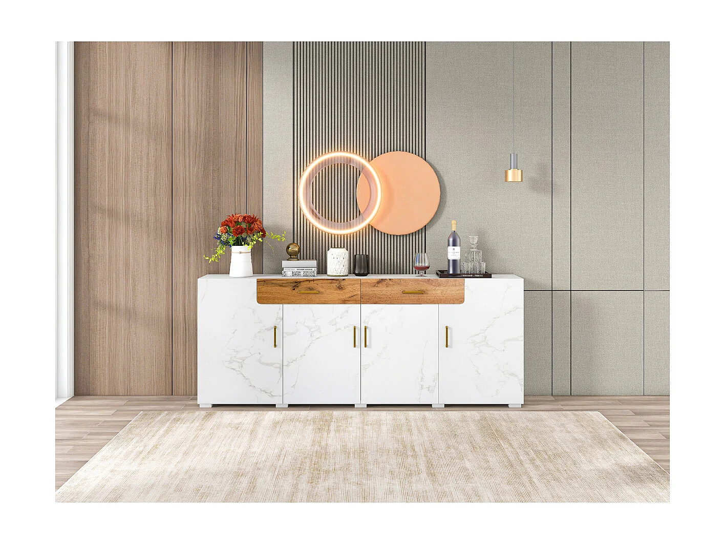 Dressoir met 4 deuren en 2 laden, 208 x 39,5 x 80 cm.