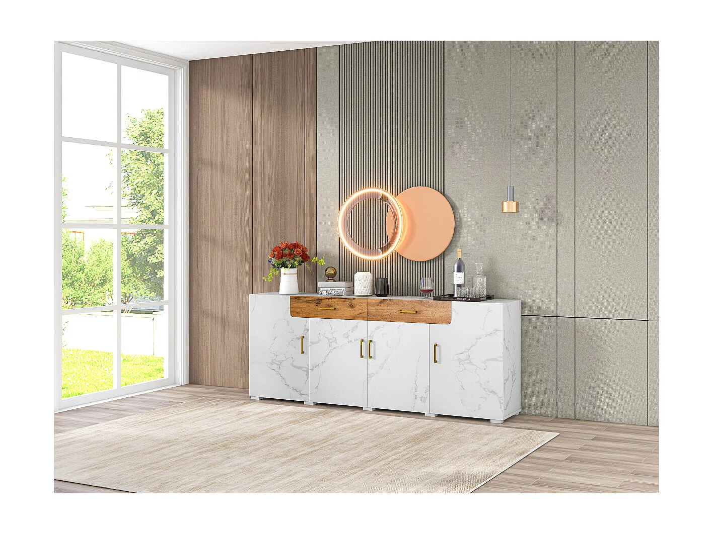 Dressoir met 4 deuren en 2 laden, 208 x 39,5 x 80 cm.