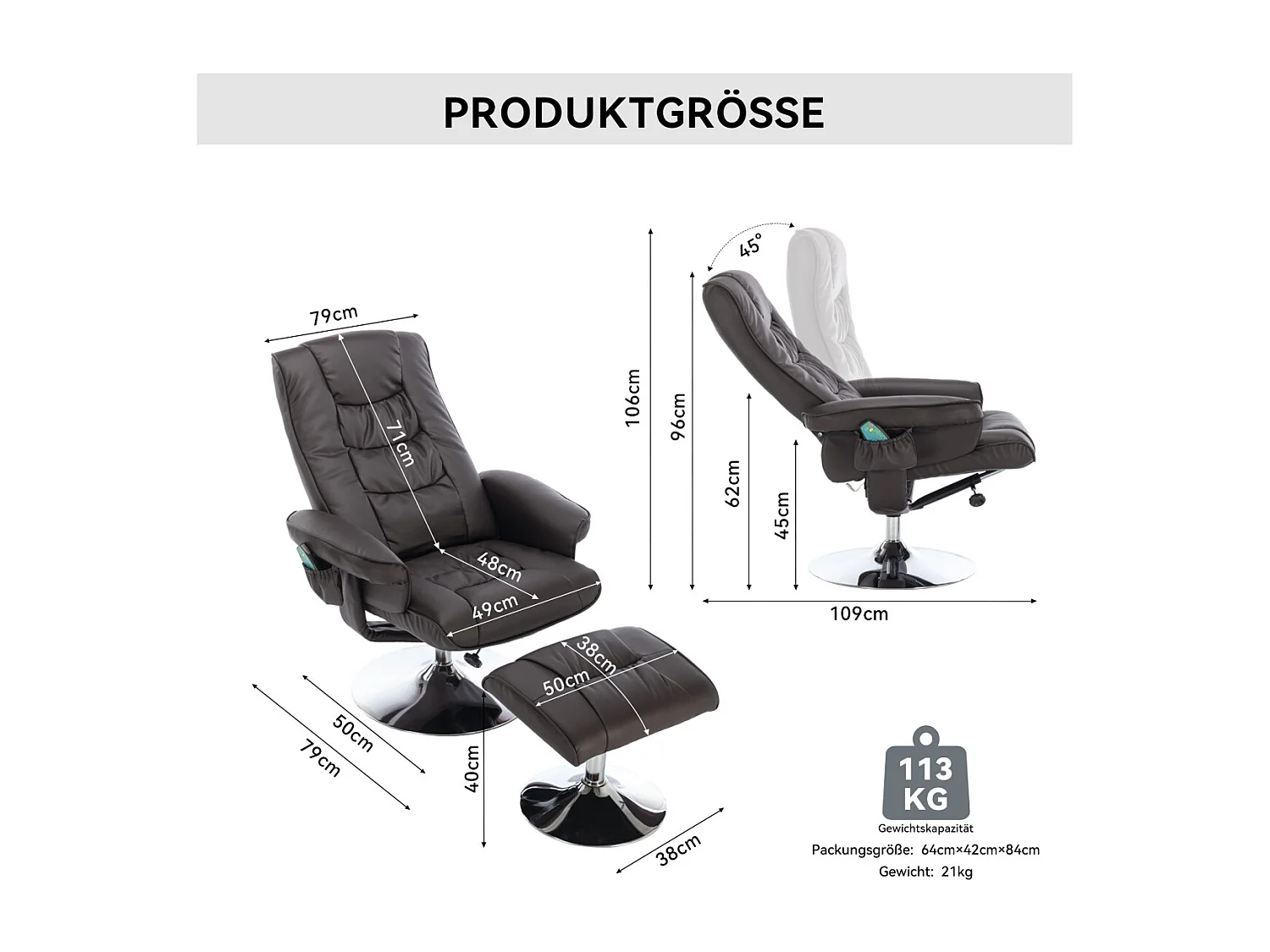 Massagestoel met PU-bekleding, voetenbank, voetenbank met 5-punts massageapparaat voor thuis