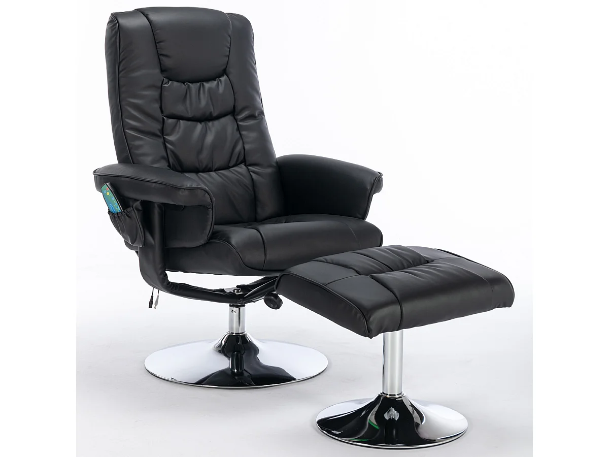 Sillón de masaje con tapizado de PU, reposapiés y masajeador de 5 puntos para el hogar.