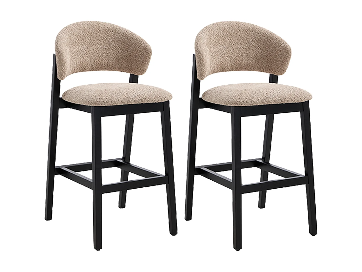 Lot de 2 tabourets en tissu bouclette et bois d'hévéa noir - Taupe - COROZAL