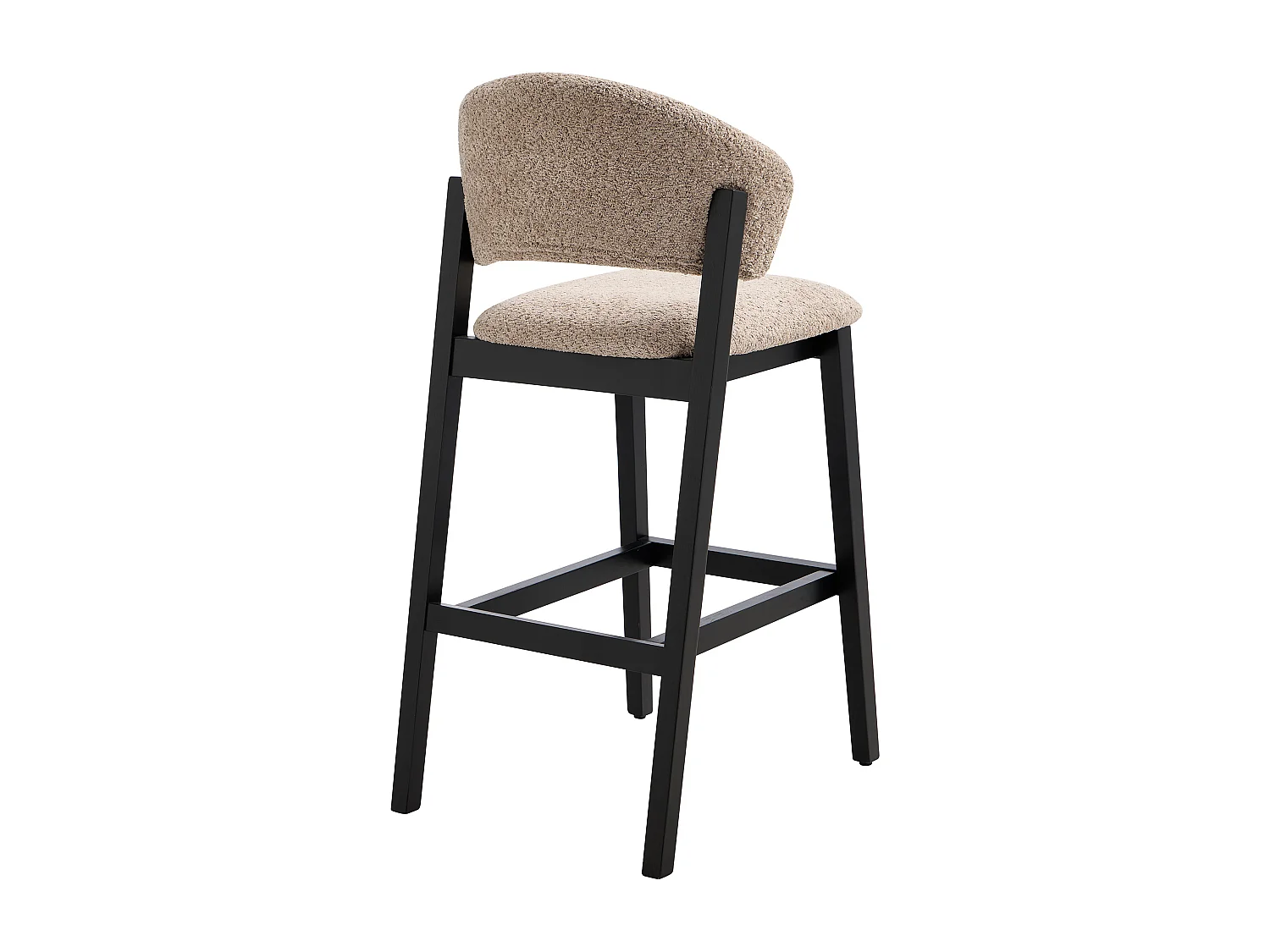 Lot de 2 tabourets en tissu bouclette et bois d'hévéa noir - Taupe - COROZAL