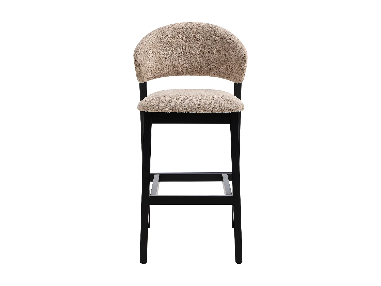 Lot de 2 tabourets en tissu bouclette et bois d'hévéa noir - Taupe - COROZAL